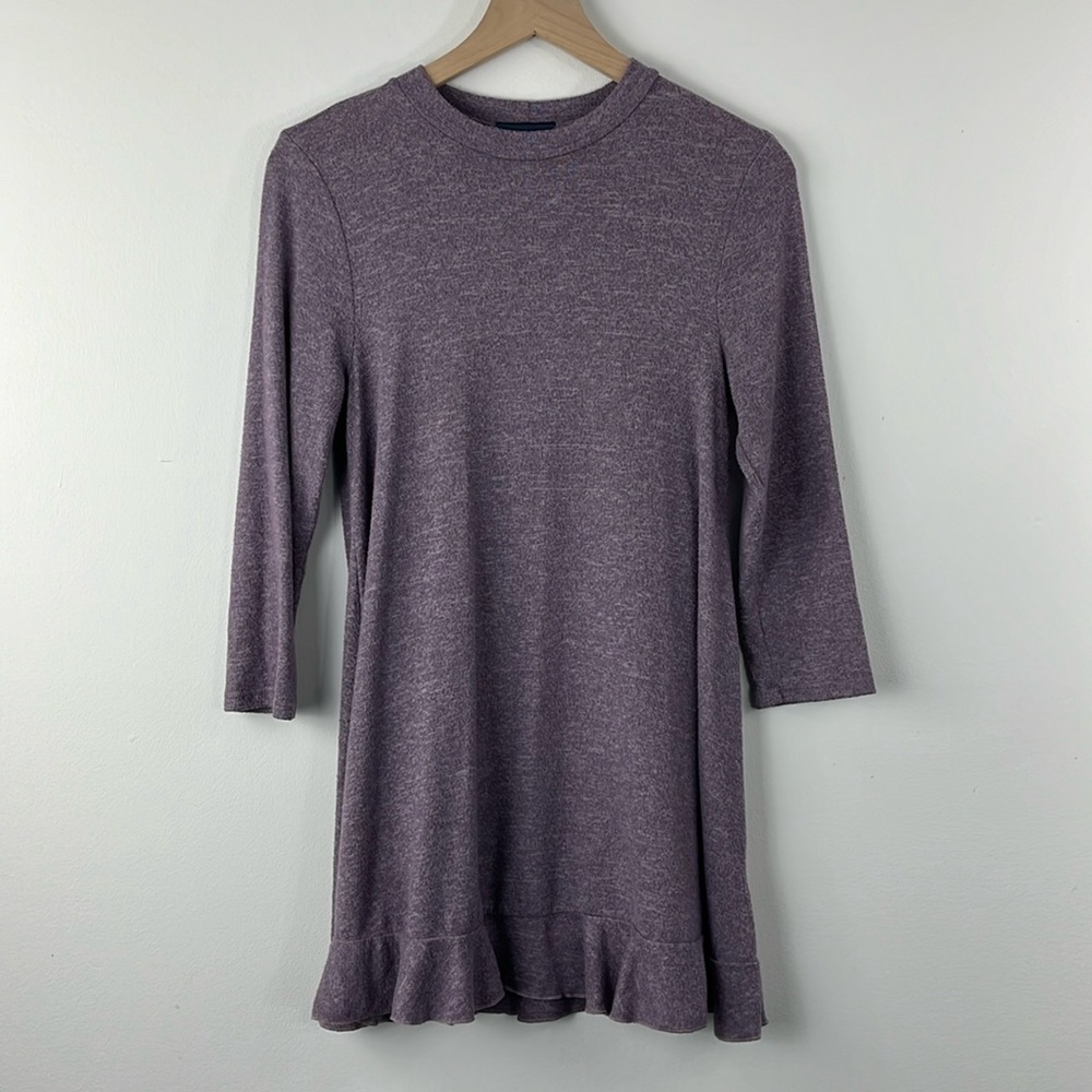 Modcloth Purple Mock Neck Ruffle Long Sleeve Tunic Dress Womens Size M